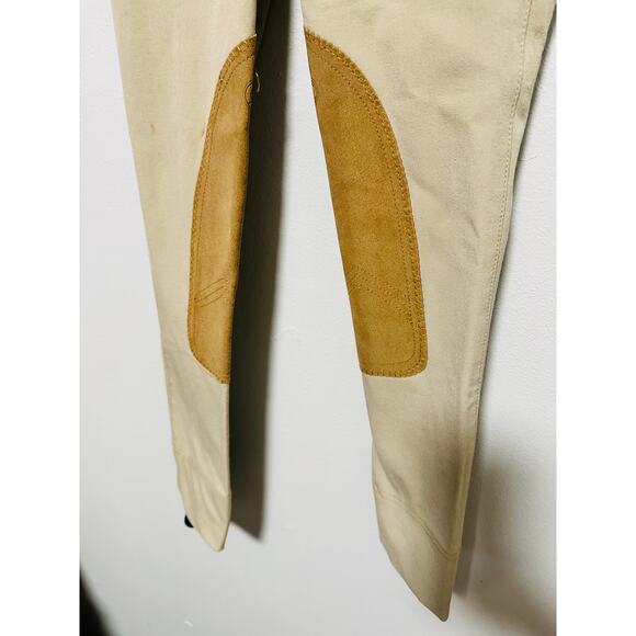 OVATION Show Tan Suede Faux Suede Knee Patch Hunter Dynamic Breeches Pants sz 12 - Picture 4 of 13